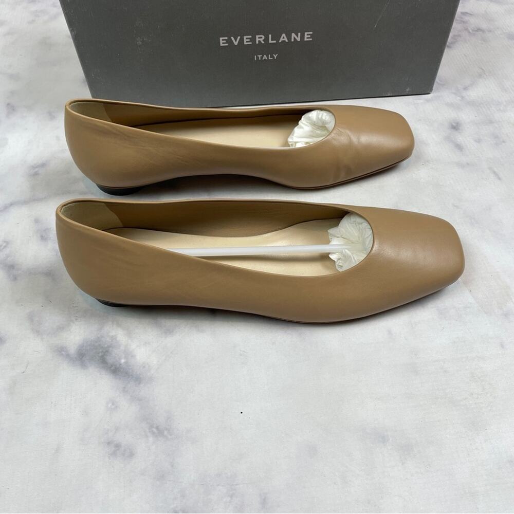 Everlane Tan 90’s Square Toe Italian Leather Flats Capsule Wardrobe Sz 9.5 - Picture 3 of 10